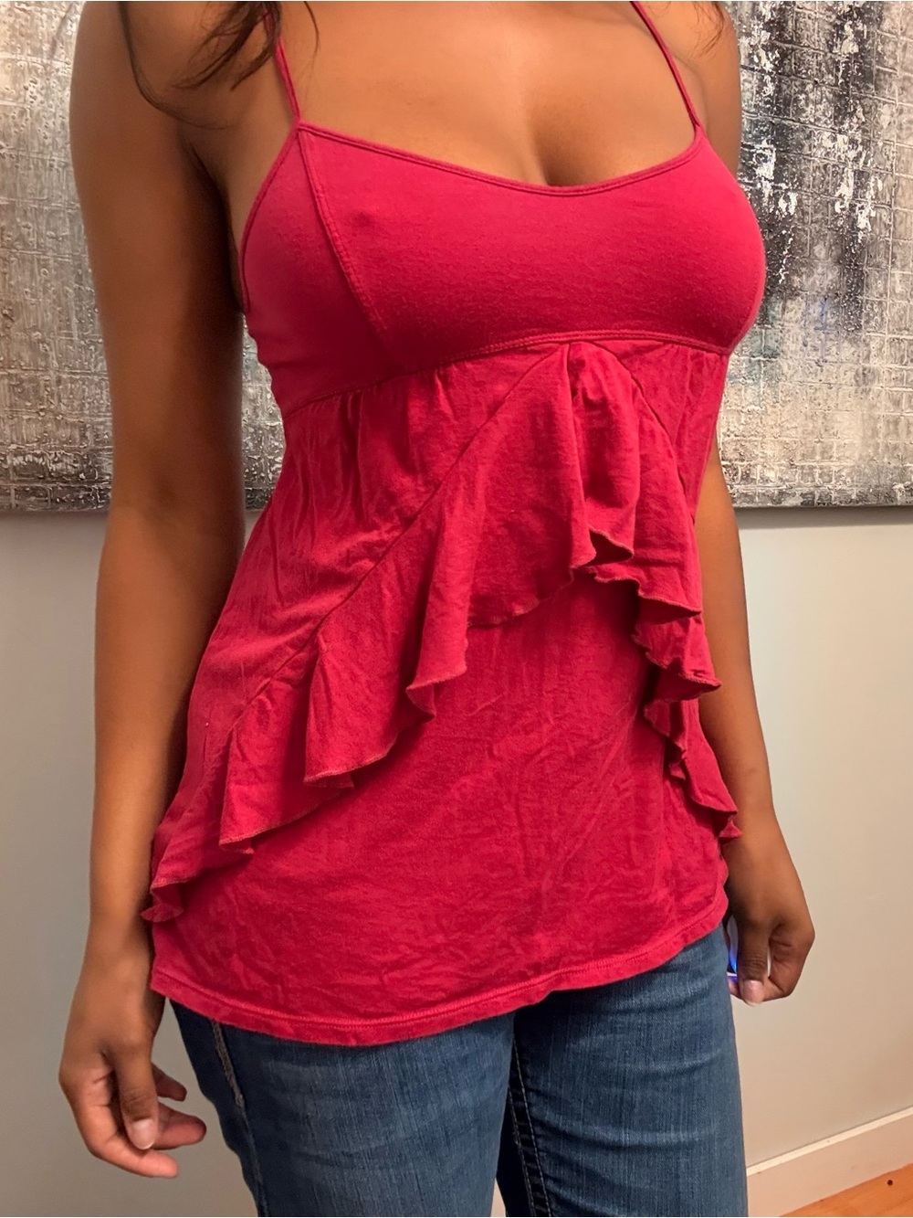 Pink Ruffle American eagle Cami Tank Top